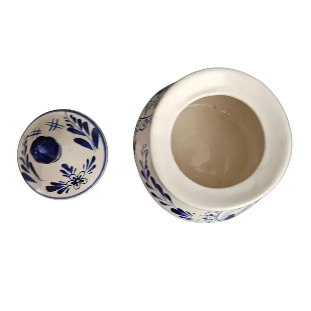 Vintage Delft Blue Holland Hand Painted Sugar Bowl Windmill Floral Lidded Jar